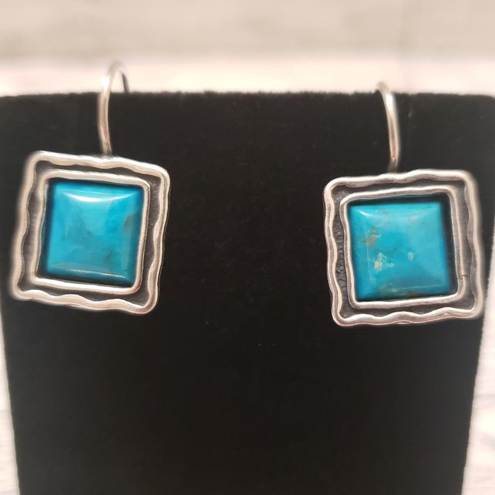 Silpada 925 Sterling Silver Turquoise Howlite Square Drop Earrings flaws retired